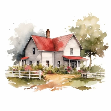 beautiful minimalistic watercolor farmhouse clipart