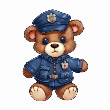 Cute Teddy Bear Clip Art, sticker, different move, wearing clothes, white background, policman