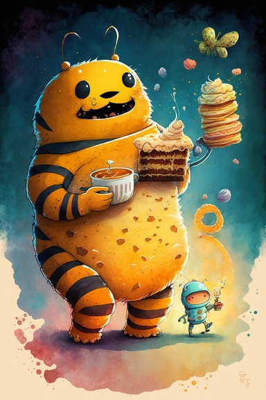 astronaut, caterpillar, Alice in Wonderland style, marmalade, sweets,background,cartoon,book illustration style, by Digital-Vector-Illustration Jordan-Grimmer-Concept-Painting, watercolor clipart, hyperdetailed painting, beautiful scene, cartoon, flat colors, 50mm, f1.4