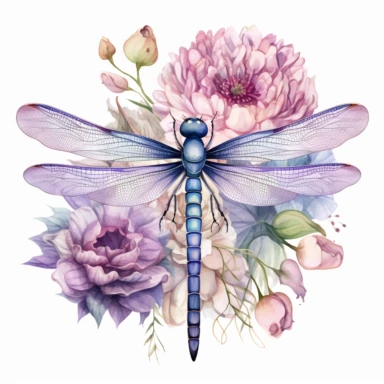 Beautiful Pastel Dragonfly Flower Number  1  Watercolor Clipart,Cartoon, hyper realistic, intricate detail, illustration style,high solution,on the white background