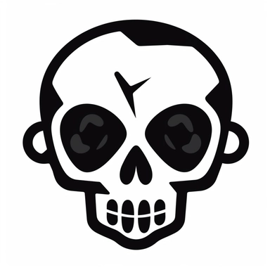 black and white silhouette of a friendly cartoon skull, clipart style, white background, thick lines, vector, simple design, flat colour, solid colour