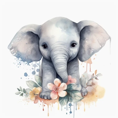 elephant, natural, baby, cute, Watercolor Clipart high quality, white background , cute, love , love animals