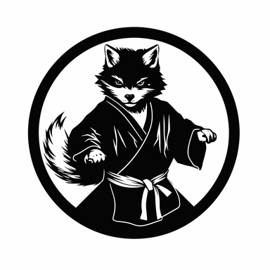2D Black logo on a white background. Black fox KUNG FU Clipart. NO SHADING. KEEP THE LOGO SIMPLIFIED