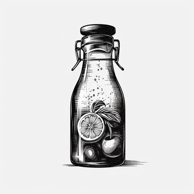 juice bottle,sticker, vintage,minimal lines, minimalism, black and white, clipart