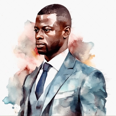 No text Watercolor Clipart Athletic MUSCLE Man in Suit Businessman Handsome Black Skin on white background