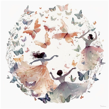 a watercolor clipart illustrating an ephemeral dance, a graceful and whimsical composition capturing the beauty and elegance of butterflies in flight.