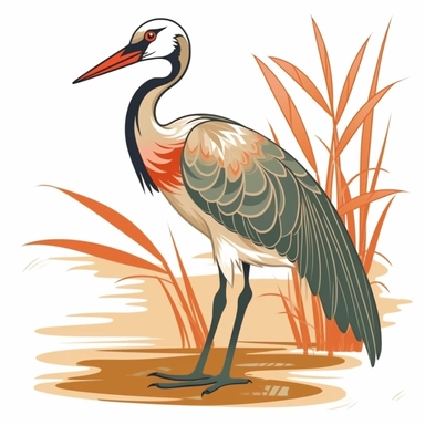 japanes bird cane creek, cartoonish design, 2D illustration, clipart