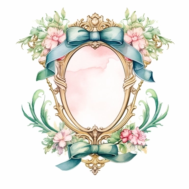 watercolor clipart Victorian frame ribbon crest