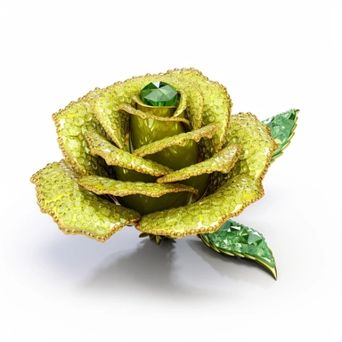 clipart of a realistic rendering of an chartreuse rose made out of pure diamond and emerald on a white background, in the style of extremely detailed, mineral, expensive, 8k