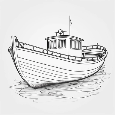 coloring page for kids of boat, white neutral background, clean line art, low details , 1,5px thick black lines, clipart