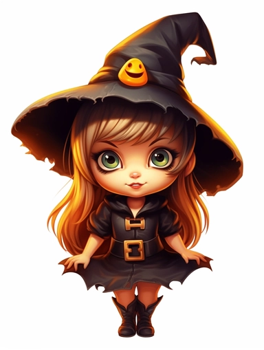 Little cute cartoon witch as clipart on white background