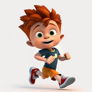 cute little boy running , wearing athletic gear , full body, smiling, Sport graphics, action clipart, 16k, isolated on white background, 3d, rendered by pixar