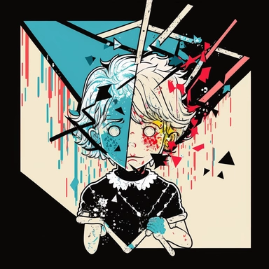 kawaii but creepy marionette being manipulated and face shattered into a prism, borderline personality disorder, identity crisis, mental slavery and prison multiple personalities and emotions Japanese manga style clipart