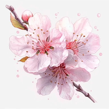 SAKURA CHERRY BLOSSOM FLOWER SOFT WATERCOLOR, HIGH DETAIL, MODERN REALISTIC CARTOON STYLE, 8K WHITE TRANSPARENT BACKGROUND, CLIPART--AR 3:2