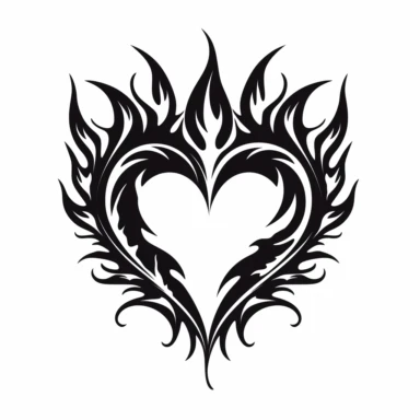 burning heart, masculine power, simple graphic, clipart, black and white