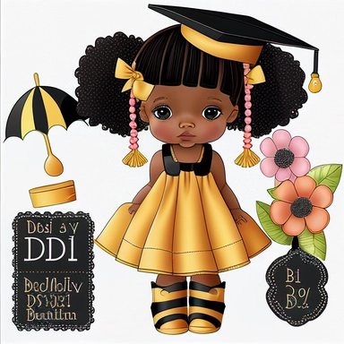 clipart, transparent background, baby girl diva, kindergarten graduation, 300dpi