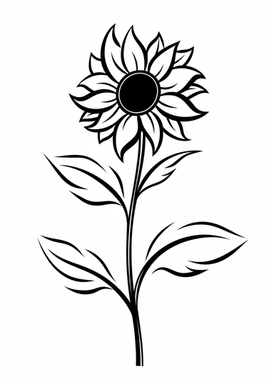Simple outline of a sunflower, kids cartoon, minimalist, black on white, lineart, 2d flat file, silhouette, clipart, svg