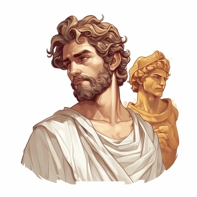 beautiful stunning handsome vintage greek god character, paint art style, clipart, white background, superrealistic, one of a kind