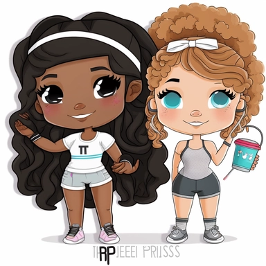 Workout Best friends Clipart, Chibi Procreate, Fitness Clipart, Gym Buddies Clipart, Customisable Fashion Dolls, white background