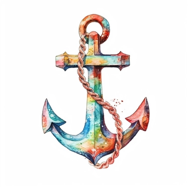 Watercolor clip art on white background, Cruise ship anchor, soft pastel, vintage, cinematic, dramatic, ultra realism,4k, very detailed, white background,