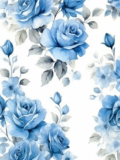 vintage beautiful victorian shabby chic blue roses border on white background, blue theme, watercolor illustration, clipart