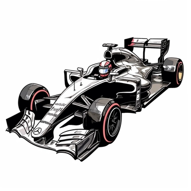 Clipart of the formula one car from Kevin Magnussen with minimal details, aquarel colored cartoon style with thick borders. Only the car. White background, no floor, no shadow