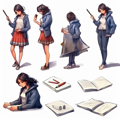 watercolor, Set of hands holding pens and pencils, writing letter on paper, taking notes in notebook, filling diary and planners, signing business documents. png Full body realistic cartoon in 32K UHD cute. 15 cm thick outline. Black color. There was no shadow on the ground. 8k with realistic watercolors and detailed illustrations. PNG clipart, transparent white background