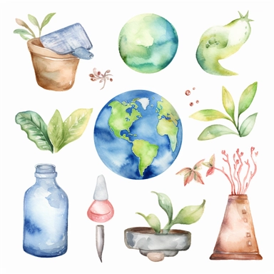 watercolor clipart, earth day icons, single design, high detail, 8k