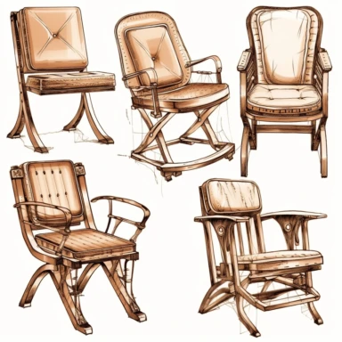 a clipart collection of a set of four chairs, highly detailed, crisp sharp lines , istock, clip-art, ,, 2070s, steel, , how-to, , harmony of, marker”, , 4, instrument, ultimate, 5, movies, three - dimensional , high quality vector svg white background , organised in rows spaces gap orderly