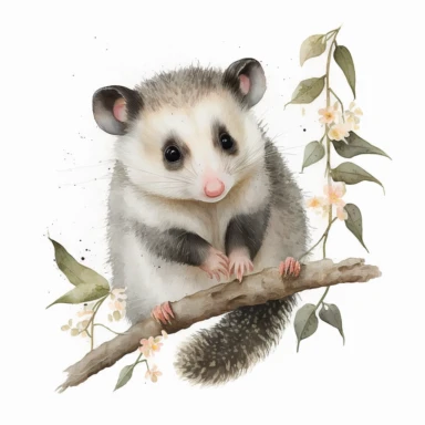 adorable baby opossum watercolor clipart