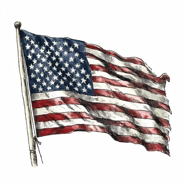 hand drawn american flag, clip art, full color, white background no text c 40