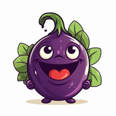 cute Eggplant, happy and smiling, bold line, clipart, sticker, white background, no shadow, 8k detail