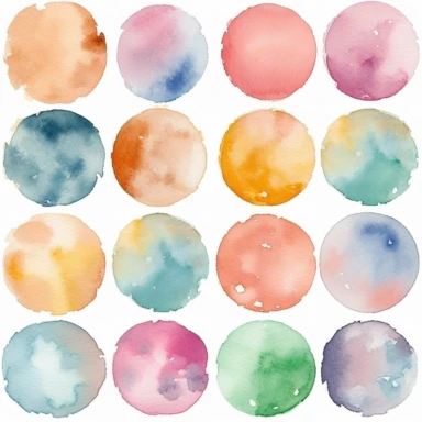Nine abstract watercolor background vector clipart, in different light pastel colors, rounded, hazy romanticism, free brushwork