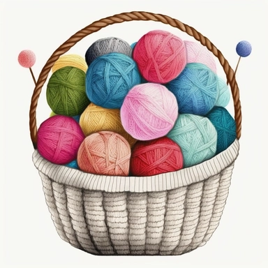 Crochet Yarn Ball in Basket Watercolor Clipart,clipart, white background, no watermark, no text, no word