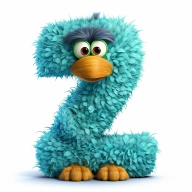 clipart style letter Z, Dr. Suess fluffy style with arms, legs and friendly cute face for children