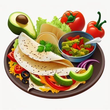 Vegetable fajitas with salsa and guacamole clipart