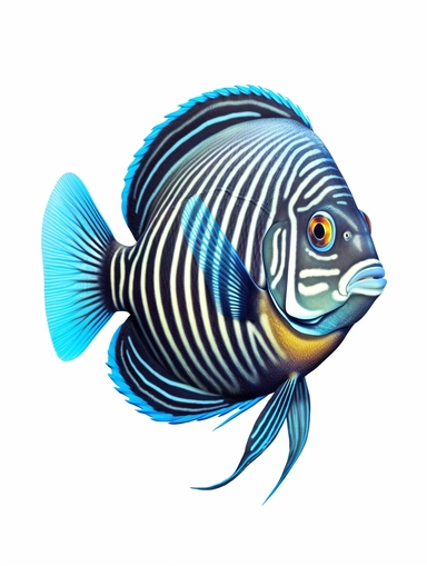Brush pen and watercolor drawing of a Emperor Angelfish, isolated on white background, clipart, png