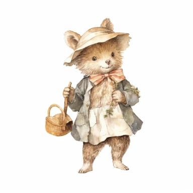 a Cute Happy Baby Hedgehog in the style of Watercolor Kate Greenaway Clipart, White Background