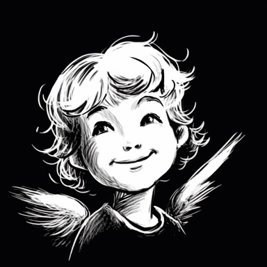 sketch clipart of cute angel, hd, white on black background, spaced out,--ar 3:2