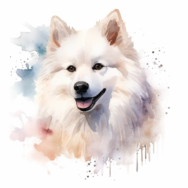 American Eskimo Dog dog, water color style, clipart, white background
