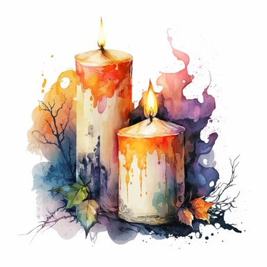 halloween candles water color and hyperrealistic. white background. no tags. CLIPART