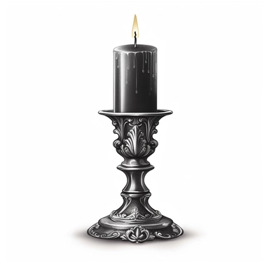 Vector clip art black candle on old silver candlestick