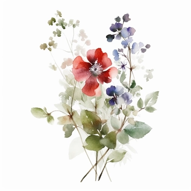 small red flower bouquet, delicate red flower, elegant, in the style of watercolor painting, etsy clipart, marriage flower clipart, white background, red flowers