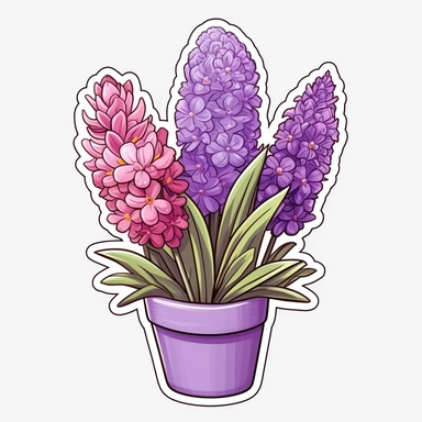 lavender flower bouquet clipart sticker cartoon white border die cut flat design hyacinth magenta