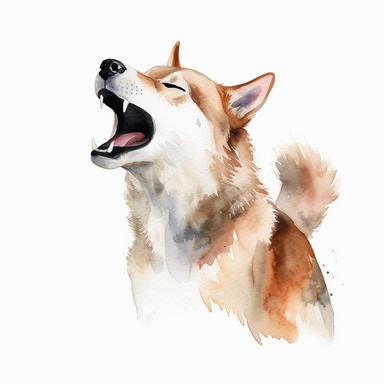 Watercolor dog barking clipart, white isolated background, space out, hd
