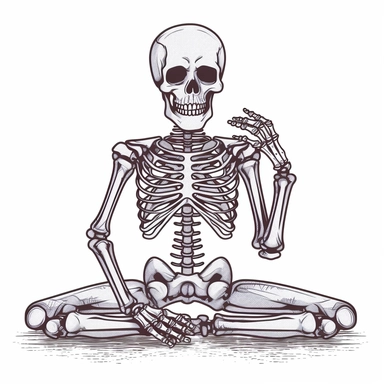 a visually stunning line art coloring book page of a skeleton, the skeleton should embody a sarcastic vibe and capture the skeleton in a relaxed sarcastic pose, UHD, white background, clipart, simple black and white lines,