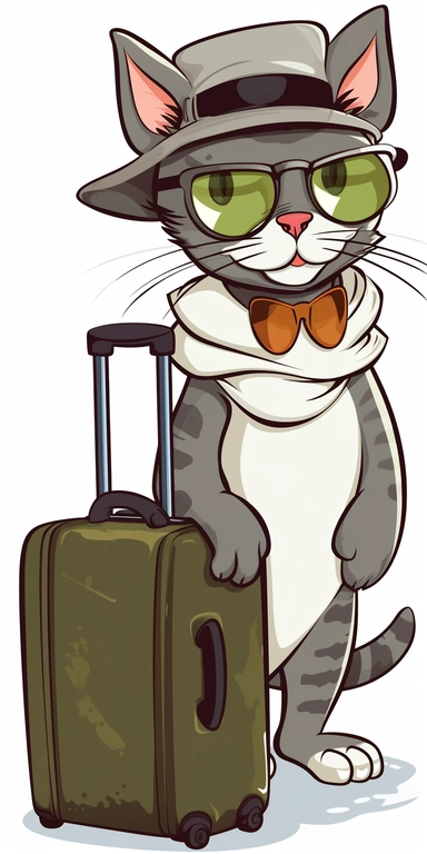 cat with a suitcase at the airport. clipart