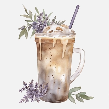 iced lavander london fog latte, watercolour, pretty, floral, clipart