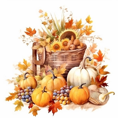 illustration watercolor hello fall clipart, in the style of nostalgic rural life depictions, wood, high resolution, album, folio and fan formats, elaborate fruit arrangements, prairiecore, light white and amber