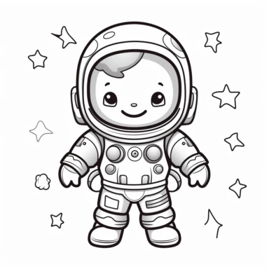 astronaut, black and white coloring object for toddler, clipart, no background